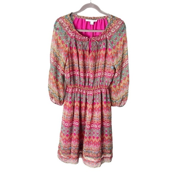 Diane Von Furstenberg Dresses & Skirts - Diane von Furstenberg 100% Silk Pink Geometric Floral Print Peasant Dress 10